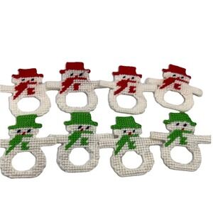 Vintage Needlepoint Christmas Napkin Ring Holders Santa Set Of 8